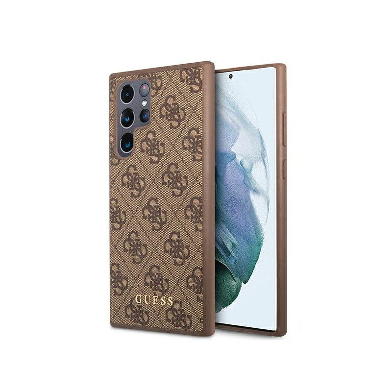 Guess GUHCS22LG4GFBR S22 Ultra S908 rudas/ rudas kietas dėklas 4G metalinis auksinis logotipas