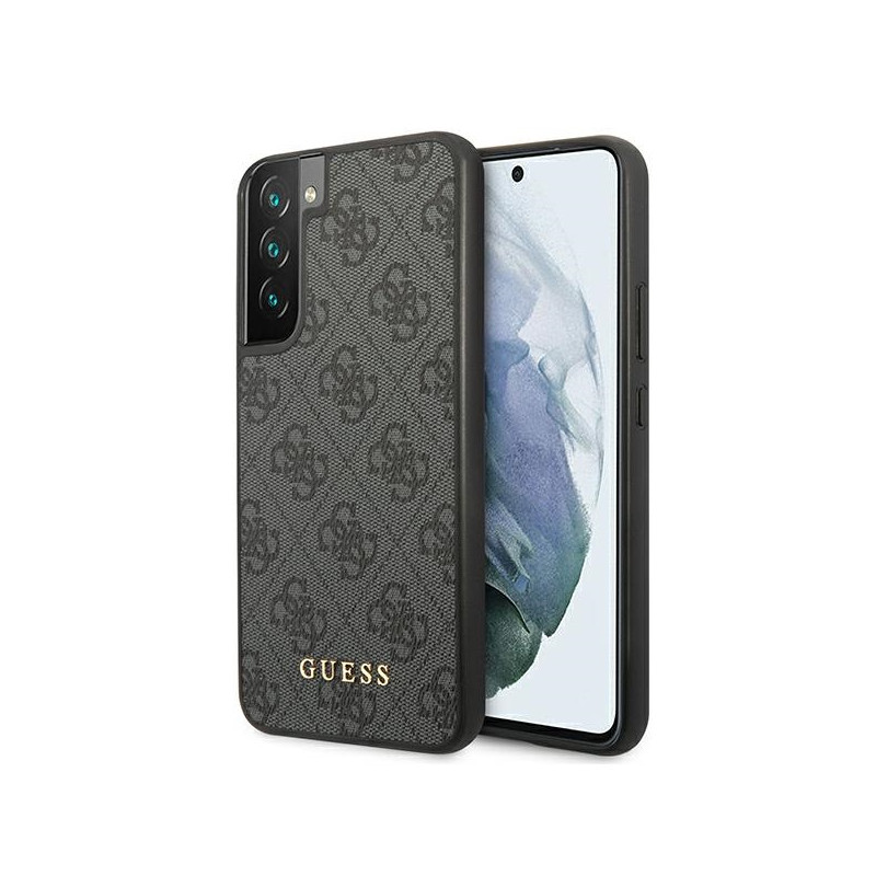 Guess GUHCS22SG4GFGR S22 S901 pilkas/ pilkas kietas dėklas 4G metalinis auksinis logotipas