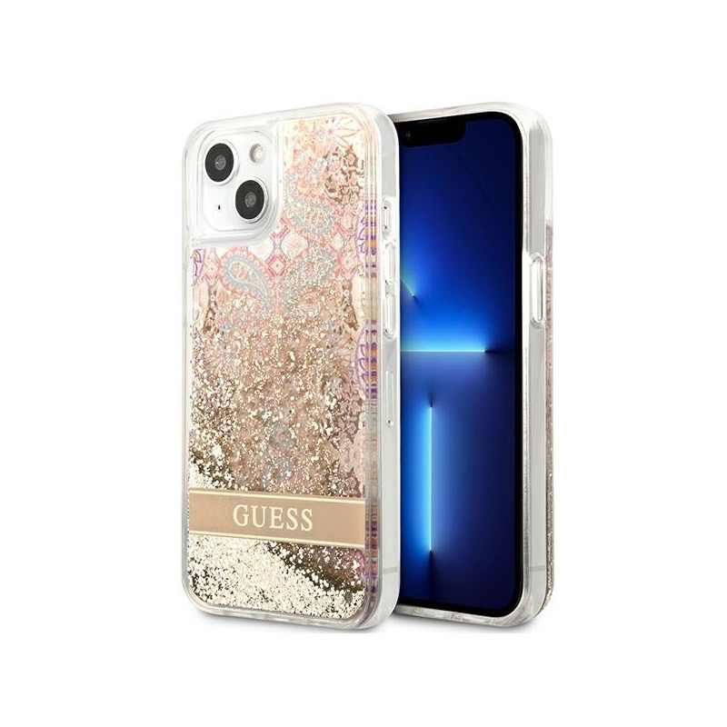 Guess Paisley Liquid Glitter dėklas iPhone 13 mini - auksinis