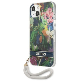 Guess Flower Strap dėklas iPhone 13 - mėlynas