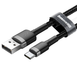 „Baseus Cafule“ kabelis USB-A / USB-C QC3.0 2A 3 m – pilkai juodas