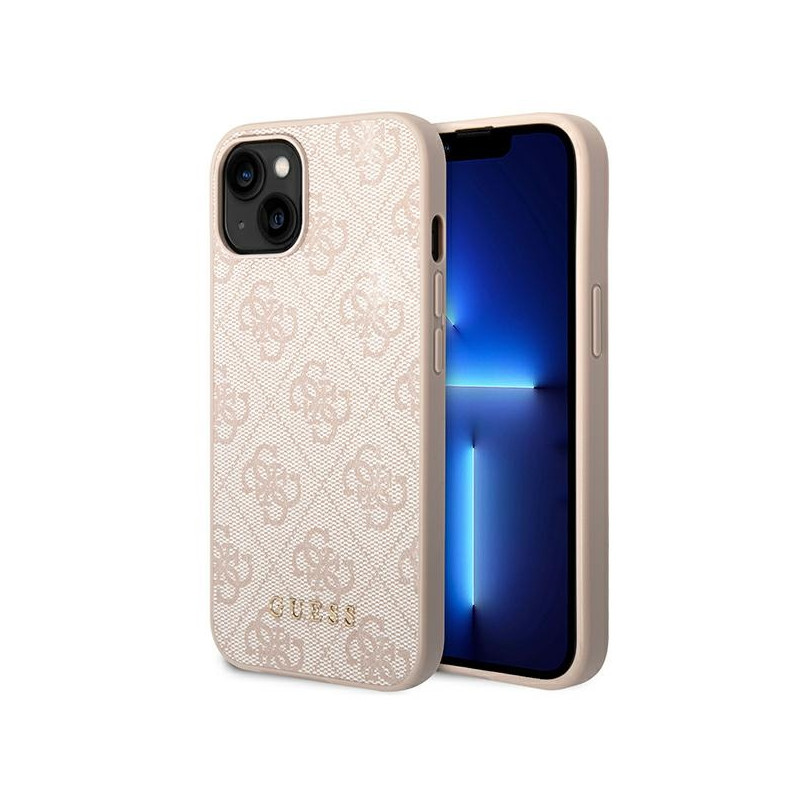 Guess GHUHCP14SG4GFPI iPhone 14 6,1 colio rožinis/ rožinis kietas dėklas, 4G metalinis auksinis logotipas