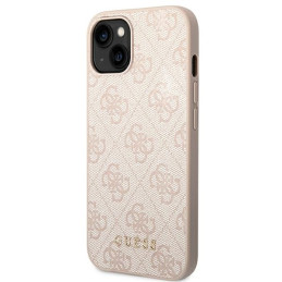 Guess GHUHCP14SG4GFPI iPhone 14 6,1 colio rožinis/ rožinis kietas dėklas, 4G metalinis auksinis logotipas