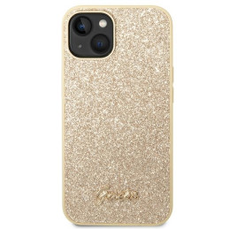 Guess Glitter Script dėklas iPhone 14 Plus - auksinis