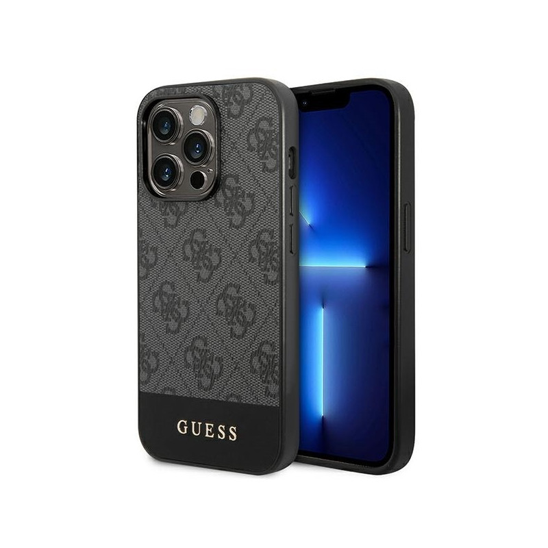 Guess 4G Stripe Collection dėklas, skirtas iPhone 14 Pro Max - pilkas