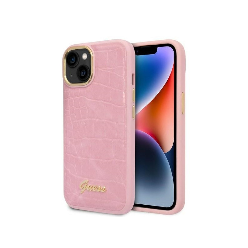 Guess Croco Collection dėklas iPhone 14 Plus - rožinis