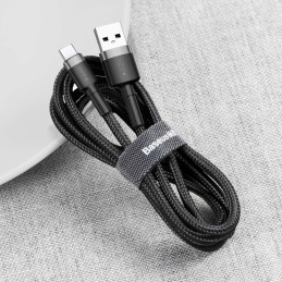 „Baseus Cafule“ kabelis USB-A / USB-C QC3.0 2A 3 m – pilkai juodas