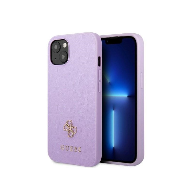 Guess Saffiano 4G Small Metal Logo dėklas, skirtas iPhone 13 - violetinė