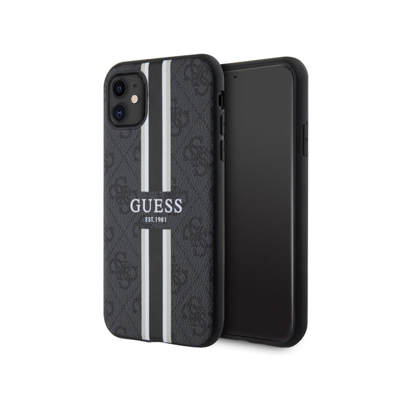 Guess 4G Printed Stripes MagSafe dėklas iPhone 11 / Xr - juodas