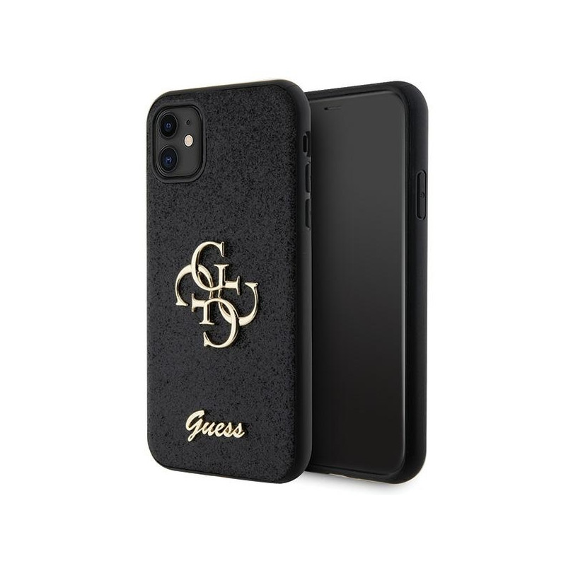 Guess Glitter Script Big 4G dėklas, skirtas iPhone 11 / Xr - juodas