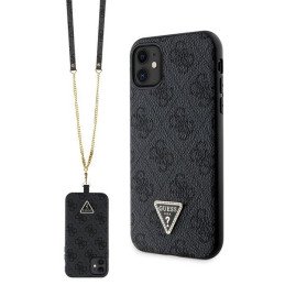 Guess Crossbody 4G metalinis logotipo dėklas, skirtas iPhone 11 / Xr – juodas