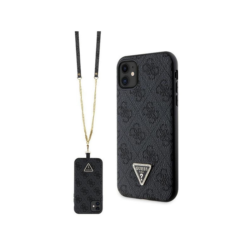 Guess Crossbody 4G metalinis logotipo dėklas, skirtas iPhone 11 / Xr – juodas