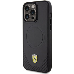 Ferrari Carbon Metal Logo MagSafe dėklas, skirtas iPhone 15 Pro Max - juodas