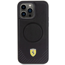 Ferrari Carbon Metal Logo MagSafe dėklas, skirtas iPhone 15 Pro Max - juodas