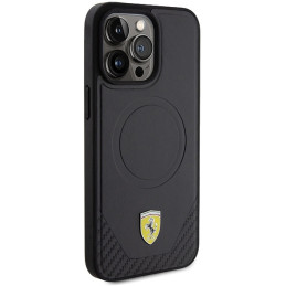 Ferrari Carbon Metal Logo MagSafe dėklas, skirtas iPhone 15 Pro Max - juodas