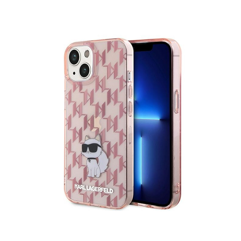 Karl Lagerfeld Monogram Choupette dėklas iPhone 15 - rožinis