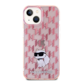 Karl Lagerfeld Monogram Choupette dėklas iPhone 15 - rožinis