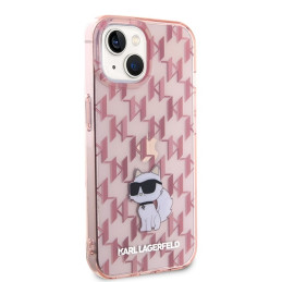 Karl Lagerfeld Monogram Choupette dėklas iPhone 15 - rožinis