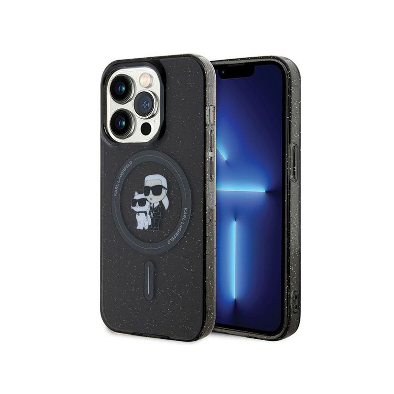 Karl Lagerfeld Karl&Choupette Glitter MagSafe dėklas iPhone 15 Pro - juodas