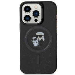 Karl Lagerfeld Karl&Choupette Glitter MagSafe dėklas iPhone 15 Pro - juodas