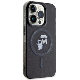 Karl Lagerfeld Karl&Choupette Glitter MagSafe dėklas iPhone 15 Pro - juodas