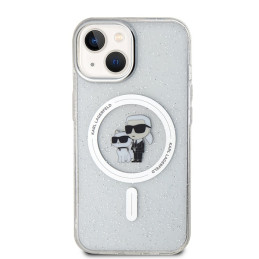 Karl Lagerfeld Karl&Choupette Glitter MagSafe dėklas iPhone 15 Plus - skaidrus