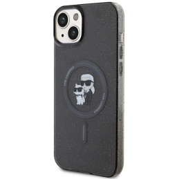 Karl Lagerfeld Karl&Choupette Glitter MagSafe dėklas iPhone 15 - juodas
