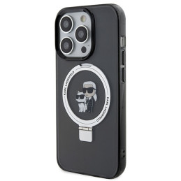 Karl Lagerfeld žiedinis stovas Karl&Choupette MagSafe dėklas skirtas iPhone 15 Pro Max - juodas