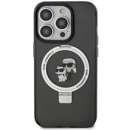 Karl Lagerfeld žiedinis stovas Karl&Choupette MagSafe dėklas skirtas iPhone 15 Pro Max - juodas