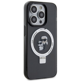 Karl Lagerfeld žiedinis stovas Karl&Choupette MagSafe dėklas skirtas iPhone 15 Pro Max - juodas