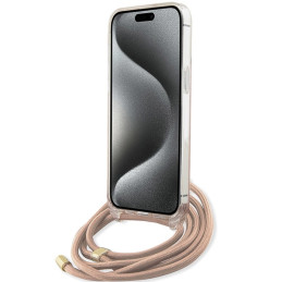 Guess Crossbody Cord 4G Print dėklas iPhone 15 Pro - rožinis