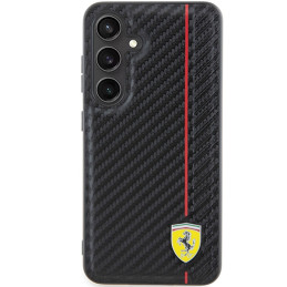 Ferrari Carbon Printed Line dėklas, skirtas Samsung Galaxy S24 - juodas