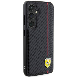 Ferrari Carbon Printed Line dėklas, skirtas Samsung Galaxy S24 - juodas