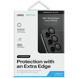 UNIQ Optix aliuminio fotoaparato objektyvo apsauga Samsung Galaxy S24 fotoaparato objektyvui su aplikatoriumi - juoda