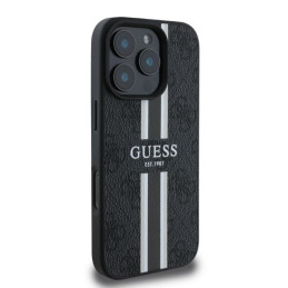 Guess 4G Printed Stripes MagSafe dėklas iPhone 16 Pro - juodas