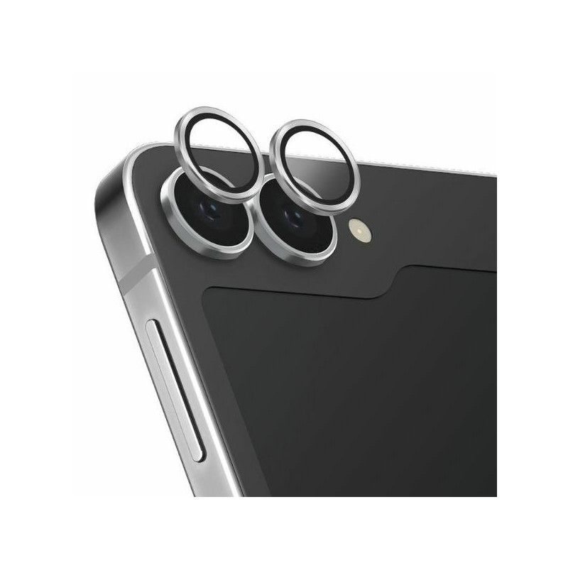 UNIQ Optix aliuminio grūdintas stiklas objektyvui su aplikatoriumi Samsung Galaxy Z Flip 6 - sidabrinis