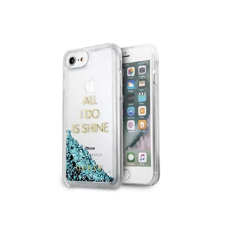 Guess Liquid Glitter Party dėklas, skirtas iPhone 6 / 7 / 8 / SE 2020 / SE 2022 - mėlynas