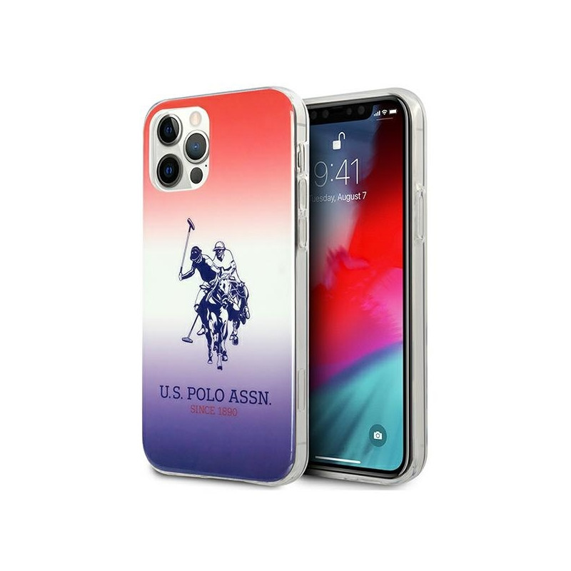 JAV Polo Assn byla Gradiento raštų kolekcija, skirta iPhone 12 / iPhone 12 Pro – raudona ir mėlyna