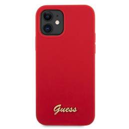 Guess Metal Logo Script dėklas iPhone 12 mini - raudonas