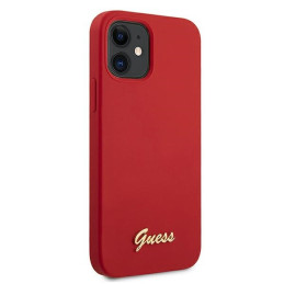 Guess Metal Logo Script dėklas iPhone 12 mini - raudonas