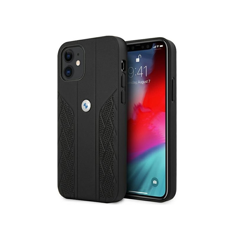 BMW Leather Curve Perforate dėklas iPhone 12 mini - juodas