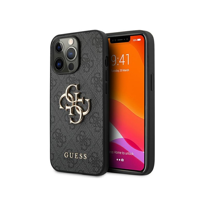 Guess 4G Big Metal Logo dėklas, skirtas iPhone 13 Pro / iPhone 13 - pilkas