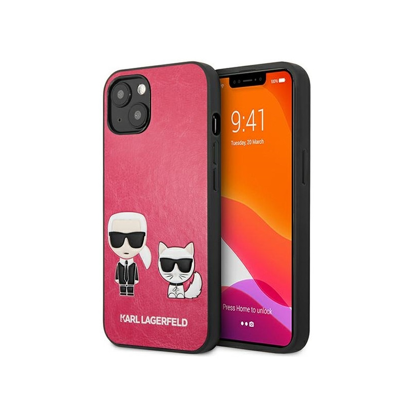 Karl Lagerfeld Ikonik Karl&Choupette dėklas iPhone 13 mini - fuksija
