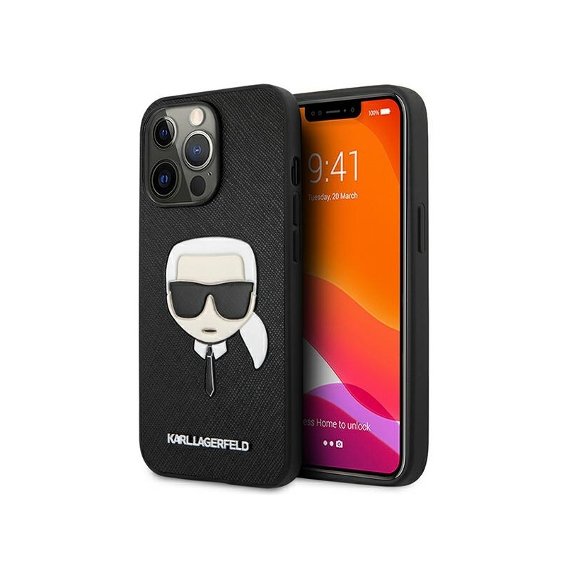 Karl Lagerfeld Saffiano Ikonik Karl& 39 s Head dėklas, skirtas iPhone 13 Pro / iPhone 13 - juodas