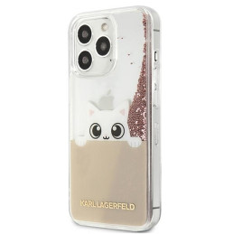 Karl Lagerfeld Liquid Glitter Peek-A-Boo dėklas, skirtas iPhone 13 Pro Max - rožinis