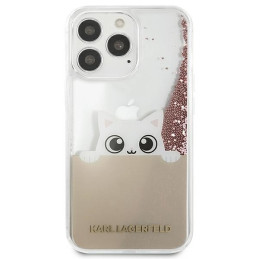 Karl Lagerfeld Liquid Glitter Peek-A-Boo dėklas, skirtas iPhone 13 Pro Max - rožinis