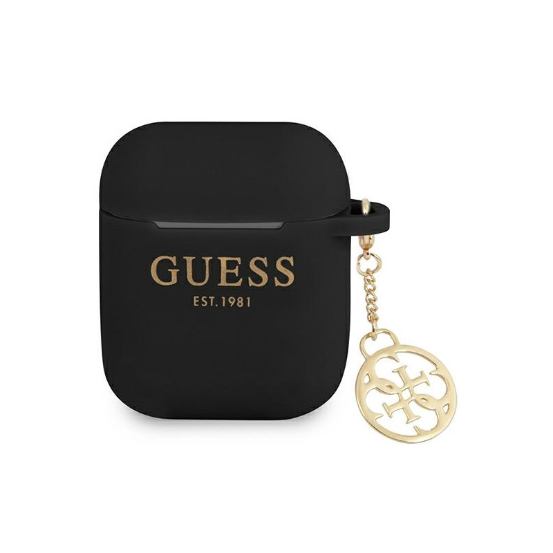 Guess Silicone Charm 4G Collection dėklas, skirtas AirPods 1/ 2 - juodas