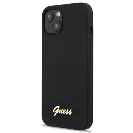 Guess Silicone Script Gold Logo MagSafe dėklas iPhone 13 - juodas