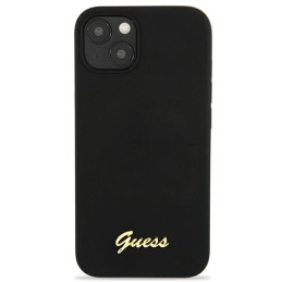 Guess Silicone Script Gold Logo MagSafe dėklas iPhone 13 - juodas