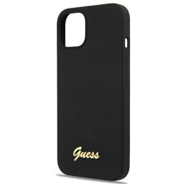 Guess Silicone Script Gold Logo MagSafe dėklas iPhone 13 - juodas